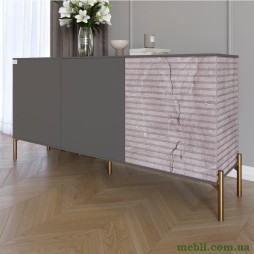 Комод закритий у вітальню на золотих металевих ніжках LION Грей 154x38x76,5 Антрацит/Камінь