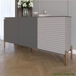 Комод закритий у вітальню на золотих металевих ніжках LION Грей 154x38x76,5 Антрацит/Кашемір