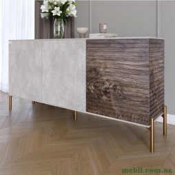 Комод закритий у вітальню на золотих металевих ніжках LION Грей 154x38x76,5 Бетон/Дерево