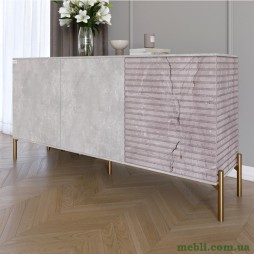 Комод закритий у вітальню на золотих металевих ніжках LION Грей 154x38x76,5 Бетон/Камінь