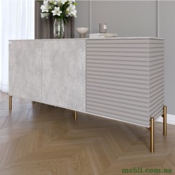 Комод закритий у вітальню на золотих металевих ніжках LION Грей 154x38x76,5 Бетон/Кашемір