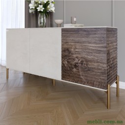 Комод закритий у вітальню на золотих металевих ніжках LION Грей 154x38x76,5 Бетон SТyle/Дерево
