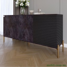 Комод закритий у вітальню на золотих металевих ніжках LION Грей 154x38x76,5 Бетон темний/Асфальт