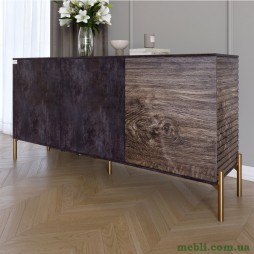 Комод закритий у вітальню на золотих металевих ніжках LION Грей 154x38x76,5 Бетон темний/Дерево