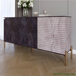 Комод закритий у вітальню на золотих металевих ніжках LION Грей 154x38x76,5 Бетон темний/Камінь