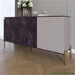 Комод закритий у вітальню на золотих металевих ніжках LION Грей 154x38x76,5 Бетон темний/Кашемір