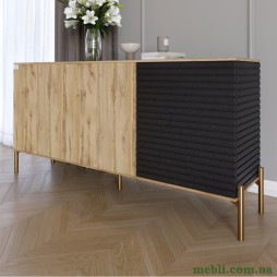 Комод закритий у вітальню на золотих металевих ніжках LION Грей 154x38x76,5 Дуб Аппалачі/Асфальт