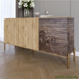 Комод закритий у вітальню на золотих металевих ніжках LION Грей 154x38x76,5 Дуб Аппалачі/Дерево