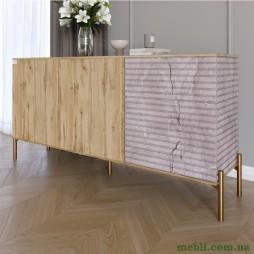 Комод закритий у вітальню на золотих металевих ніжках LION Грей 154x38x76,5 Дуб Аппалачі/Камінь