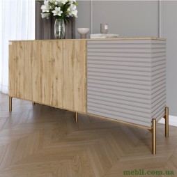 Комод закритий у вітальню на золотих металевих ніжках LION Грей 154x38x76,5 Дуб Аппалачі/Кашемір