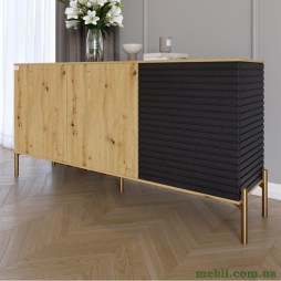 Комод закритий у вітальню на золотих металевих ніжках LION Грей 154x38x76,5 Дуб Артизан/Асфальт