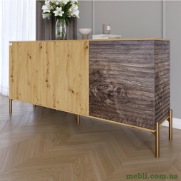 Комод закритий у вітальню на золотих металевих ніжках LION Грей 154x38x76,5 Дуб Артизан/Дерево
