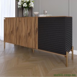 Комод закритий у вітальню на золотих металевих ніжках LION Грей 154x38x76,5 Дуб Ліворно/Асфальт