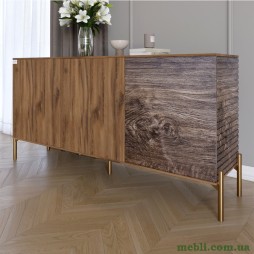 Комод закритий у вітальню на золотих металевих ніжках LION Грей 154x38x76,5 Дуб Ліворно/Дерево