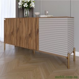 Комод закритий у вітальню на золотих металевих ніжках LION Грей 154x38x76,5 Дуб Ліворно/Кашемір