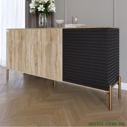 Комод закритий у вітальню на золотих металевих ніжках LION Грей 154x38x76,5 Дуб сонома/Асфальт