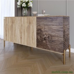 Комод закритий у вітальню на золотих металевих ніжках LION Грей 154x38x76,5 Дуб сонома/Дерево