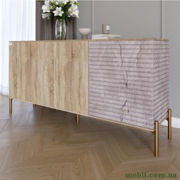 Комод закритий у вітальню на золотих металевих ніжках LION Грей 154x38x76,5 Дуб сонома/Камінь