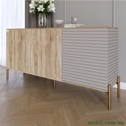 Комод закритий у вітальню на золотих металевих ніжках LION Грей 154x38x76,5 Дуб сонома/Кашемір