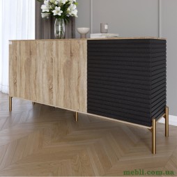 Комод закритий у вітальню на золотих металевих ніжках LION Грей 154x38x76,5 Дуб сонома трюфель/Асфальт