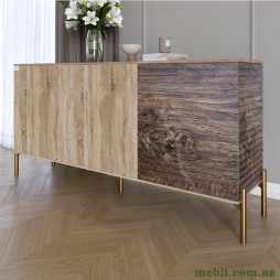Комод закритий у вітальню на золотих металевих ніжках LION Грей 154x38x76,5 Дуб сонома трюфель/Дерево