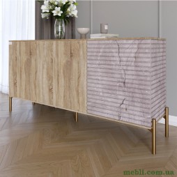 Комод закритий у вітальню на золотих металевих ніжках LION Грей 154x38x76,5 Дуб сонома трюфель/Камінь