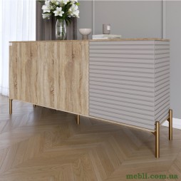 Комод закритий у вітальню на золотих металевих ніжках LION Грей 154x38x76,5 Дуб сонома трюфель/Кашемір