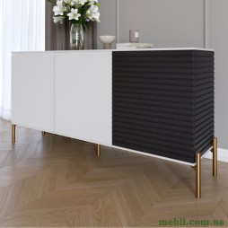 Комод закритий у вітальню на золотих металевих ніжках LION Грей 154x38x76,5 Німфея Альба (білий)/Асфальт