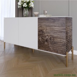 Комод закритий у вітальню на золотих металевих ніжках LION Грей 154x38x76,5 Німфея Альба (білий)/Дерево