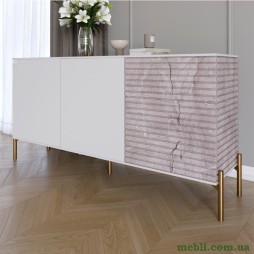 Комод закритий у вітальню на золотих металевих ніжках LION Грей 154x38x76,5 Німфея Альба (білий)/Камінь