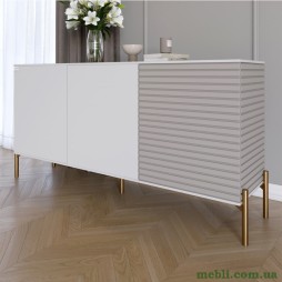 Комод закритий у вітальню на золотих металевих ніжках LION Грей 154x38x76,5 Німфея Альба (білий)/Кашемір