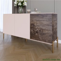 Комод закритий у вітальню на золотих металевих ніжках LION Грей 154x38x76,5 Рожевий/Дерево