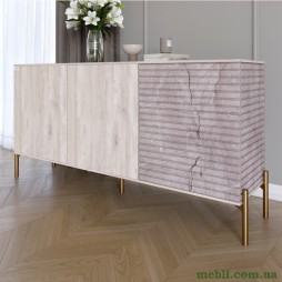 Комод закритий у вітальню на золотих металевих ніжках LION Грей 154x38x76,5 Самоа Димчастий/Камінь