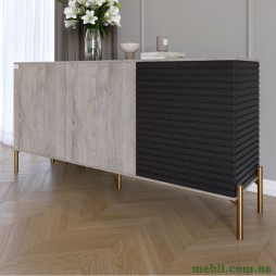 Комод закритий у вітальню на золотих металевих ніжках LION Грей 154x38x76,5 Шварцвальд/Асфальт
