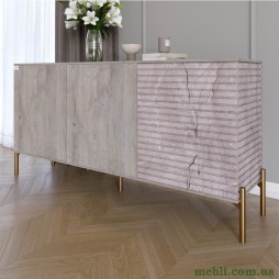 Комод закритий у вітальню на золотих металевих ніжках LION Грей 154x38x76,5 Шварцвальд/Камінь