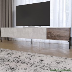 Тумба під телевізор на чорних металевих ніжках LION Грей Бетон/Дерево