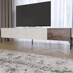 Тумба під телевізор на чорних металевих ніжках LION Грей Бетон SТyle/Дерево