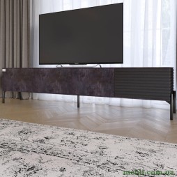 Тумба під телевізор на чорних металевих ніжках LION Грей Бетон темний/Асфальт