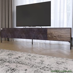 Тумба під телевізор на чорних металевих ніжках LION Грей Бетон темний/Дерево