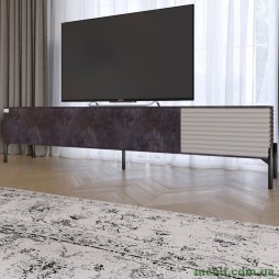 Тумба під телевізор на чорних металевих ніжках LION Грей Бетон темний/Кашемір