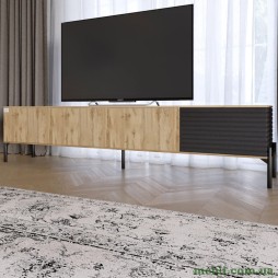 Тумба під телевізор на чорних металевих ніжках LION Грей Дуб Аппалачі/Асфальт