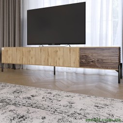 Тумба під телевізор на чорних металевих ніжках LION Грей Дуб Аппалачі/Дерево