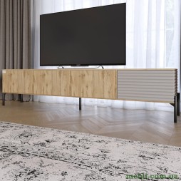 Тумба під телевізор на чорних металевих ніжках LION Грей Дуб Аппалачі/Кашемір