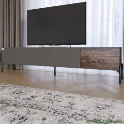 Тумба під телевізор на чорних металевих ніжках LION Грей Дуб Артизан/Дерево