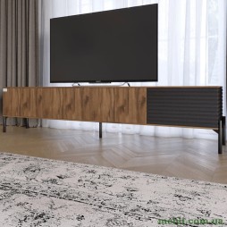 Тумба під телевізор на чорних металевих ніжках LION Грей Дуб Ліворно/Асфальт