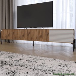 Тумба під телевізор на чорних металевих ніжках LION Грей Дуб Ліворно/Кашемір