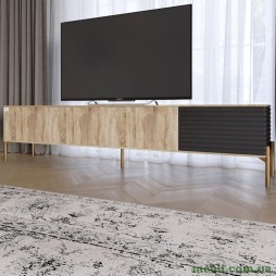 Тумба під телевізор на чорних металевих ніжках LION Грей Дуб Сонома/Асфальт