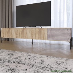 Тумба під телевізор на чорних металевих ніжках LION Грей Дуб Сонома/Камінь