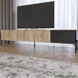 Тумба під телевізор на чорних металевих ніжках LION Грей Дуб Сонома трюфель/Асфальт