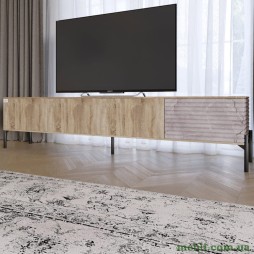 Тумба під телевізор на чорних металевих ніжках LION Грей Дуб Сонома трюфель/Камінь